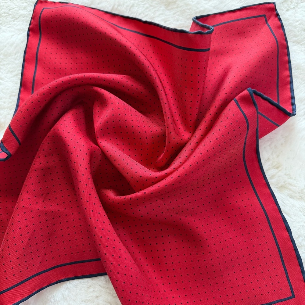 Vintage Red Polka Dot Pocket Square 16” Silk  Hand Rolled Edge Classic